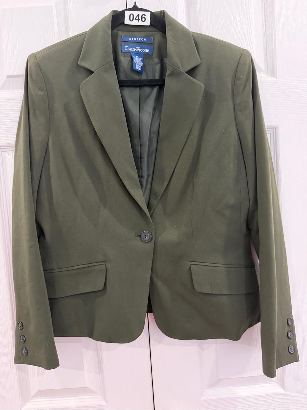 Evan Picone Olive Blazer Stretch Lined Single-Button Notch Lapel